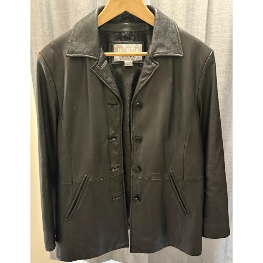 Wilson's Leather Vintage Women's Large EUC Black Coat Leather Jacket Mid Length